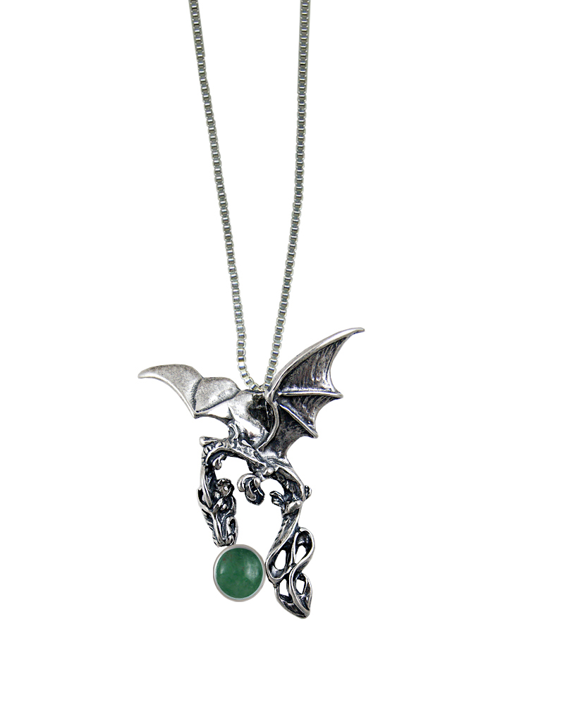 Sterling Silver Dark Sky Dragon Pendant With Jade